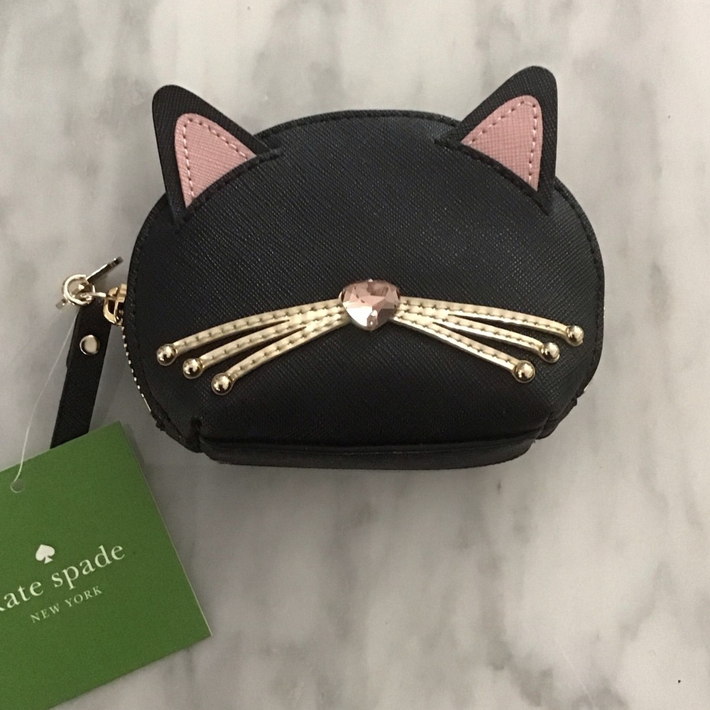 Kate Spade Black and Pink Cat Coin Pouch